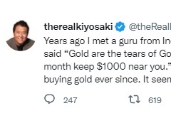 黃金吸引財富！《富爸爸窮爸爸》作者：堅持長期購買黃金 “將資金留在身邊避險生效”